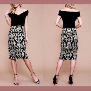 TODASHI SHOJI Off Shoulder Printed Velvet Cocktail Dress size 10